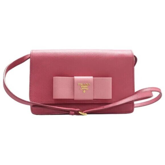 Prada Handbags - PRADA Saffiano Pink Bow Leather Shoulder Bag 390-082825